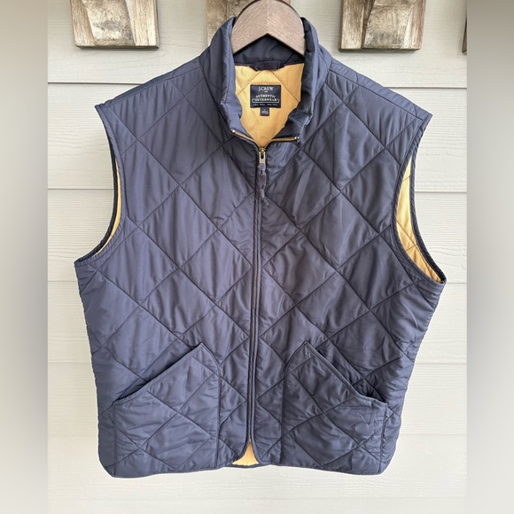 J. Crew Men's Quilted Walking Vest in Navy, Tan Interior, Size Large - Picture 3 of 7